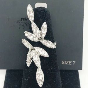 INC Silver Tone Clear Crystal Leaf Ring SZ 7 NEW